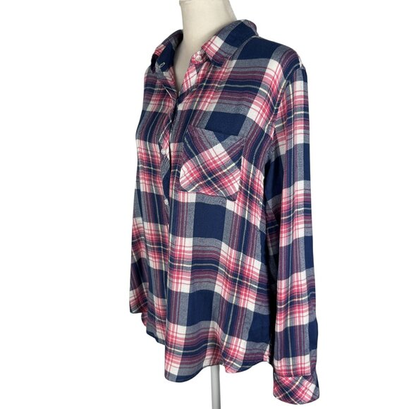 So soft and like new! Rails Hunter Azure Pink Yellow Plaid Shirt Size Large - Picture 4 of 13